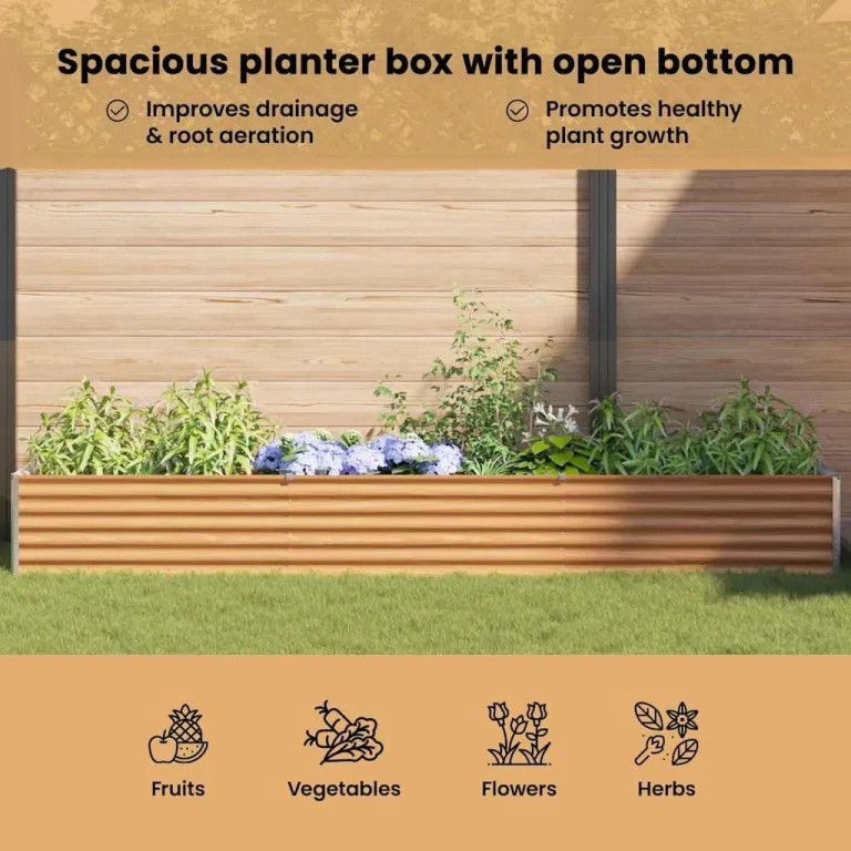 vidaXL Hochbeet Hellbraun 485 x 50 x 36 cm Verzinkter Stahl, Garten- und Terrassen-Pflanzkasten, robuster Stahl-Hochbeet, Coole Gartenlösung für Zuhause, Stadtgärten – Bild 6