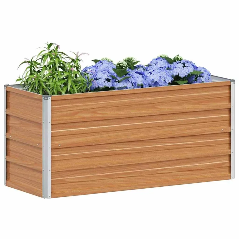 vidaXL Hochbeet Hellbraun 100 x 40 x 45 cm Verzinkter Stahl, Garten und Terrasse, Stabiler Metall-Wannen-Kübel, Hochbeet, Pflanzenbox für Outdoor-Kräuter und Blumen