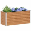 vidaXL Hochbeet Hellbraun 100 x 40 x 45 cm Verzinkter Stahl, Garten und Terrasse, Stabiler Metall-Wannen-Kübel, Hochbeet, Pflanzenbox für Outdoor-Kräuter und Blumen - Thumbnail 1