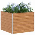 vidaXL Hochbeet Hellbraun 100 x 100 x 77 cm Verzinkter Stahl, Garten und Terrasse, Stabiler Metall-Wannen-Kübel, Hochbeet, Pflanzenbox für Outdoor-Kräuter und Blumen - Thumbnail 1
