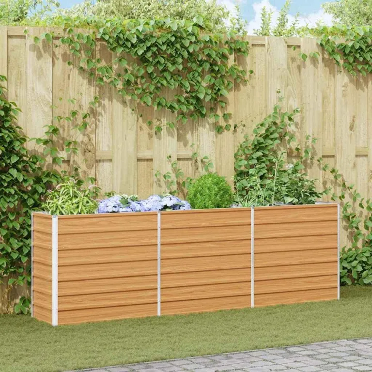 vidaXL Hochbeet Hellbraun 240 x 40 x 77 cm Verzinkter Stahl, Garten- und Terrassendesigns, urbaner Stil, robuste Möbel für draußen, Coole und praktische Lösungen – Bild 3