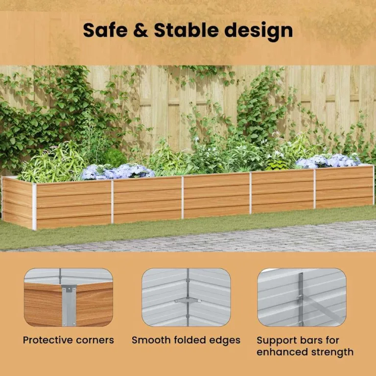 vidaXL Hochbeet Hellbraun 480 x 80 x 45 cm Verzinkter Stahl, Garten und Terrasse, Stabiler Metall-Wannen-Kübel, Hochbeet, Pflanzenbox für Outdoor-Kräuter und Blumen – Bild 5
