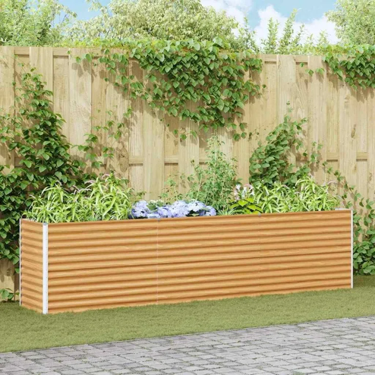 vidaXL Hochbeet Hellbraun 290 x 50 x 68 cm Verzinkter Stahl, Garten & Terrasse, Industriedesign Blumenkasten, Hochbeet für Urban, Moderne Gartenlösungen, robust gebaut – Bild 3