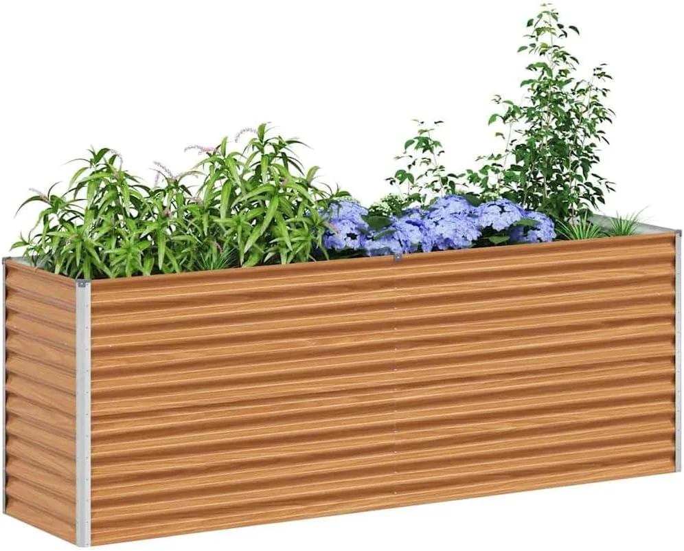 vidaXL Hochbeet Hellbraun 195 x 50 x 68 cm Verzinkter Stahl, Garten & Terrasse, Industriedesign Blumenkasten, Hochbeet für Urban, Moderne Gartenlösungen, robust gebaut - Bild 1