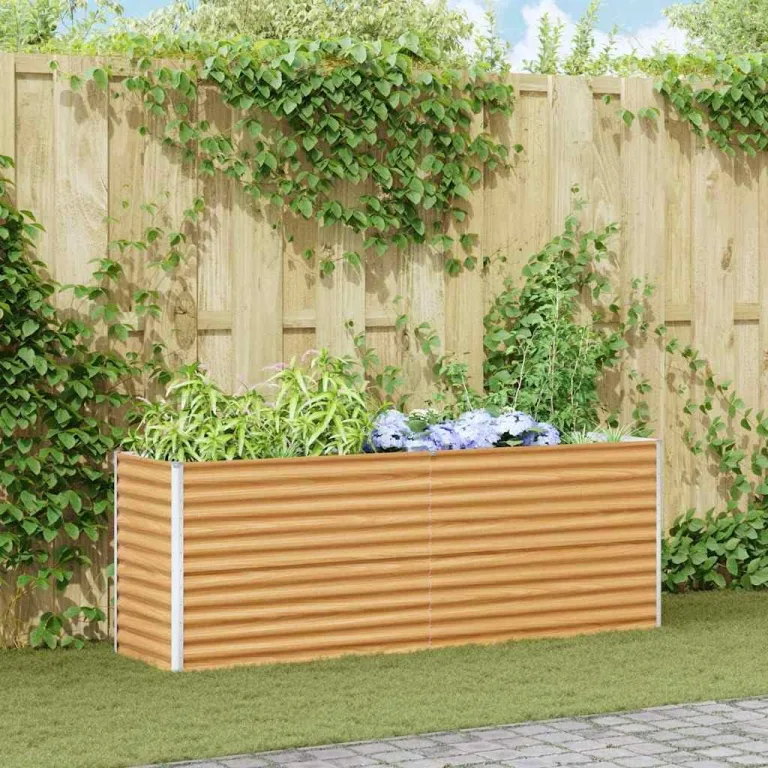 vidaXL Hochbeet Hellbraun 195 x 50 x 68 cm Verzinkter Stahl, Garten & Terrasse, Industriedesign Blumenkasten, Hochbeet für Urban, Moderne Gartenlösungen, robust gebaut – Bild 3