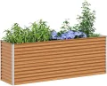 vidaXL Hochbeet Hellbraun 195 x 50 x 68 cm Verzinkter Stahl, Garten & Terrasse, Industriedesign Blumenkasten, Hochbeet für Urban, Moderne Gartenlösungen, robust gebaut - Thumbnail 1