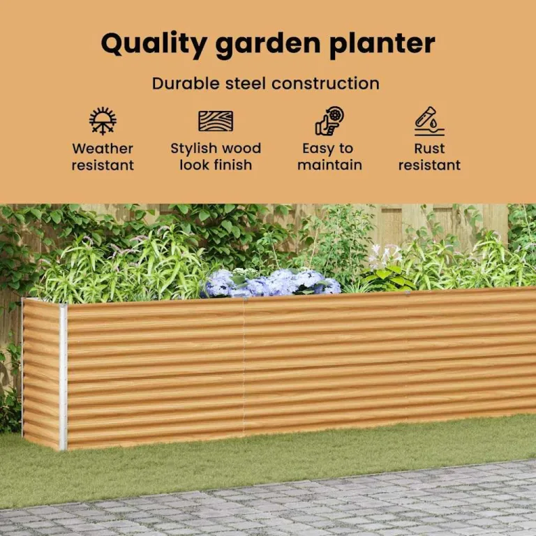 vidaXL Hochbeet Hellbraun 582 x 50 x 68 cm Verzinkter Stahl, Garten- und Terrassen-Pflanzkasten, robuster Stahl-Hochbeet, Coole Gartenlösung für Zuhause, Stadtgärten – Bild 4