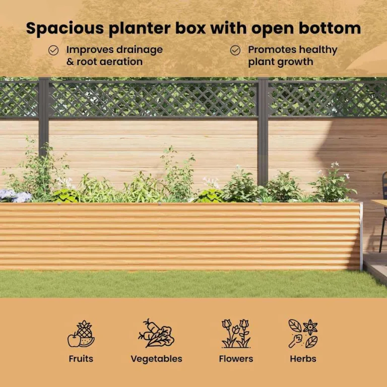vidaXL Hochbeet Hellbraun 582 x 50 x 68 cm Verzinkter Stahl, Garten- und Terrassen-Pflanzkasten, robuster Stahl-Hochbeet, Coole Gartenlösung für Zuhause, Stadtgärten – Bild 6