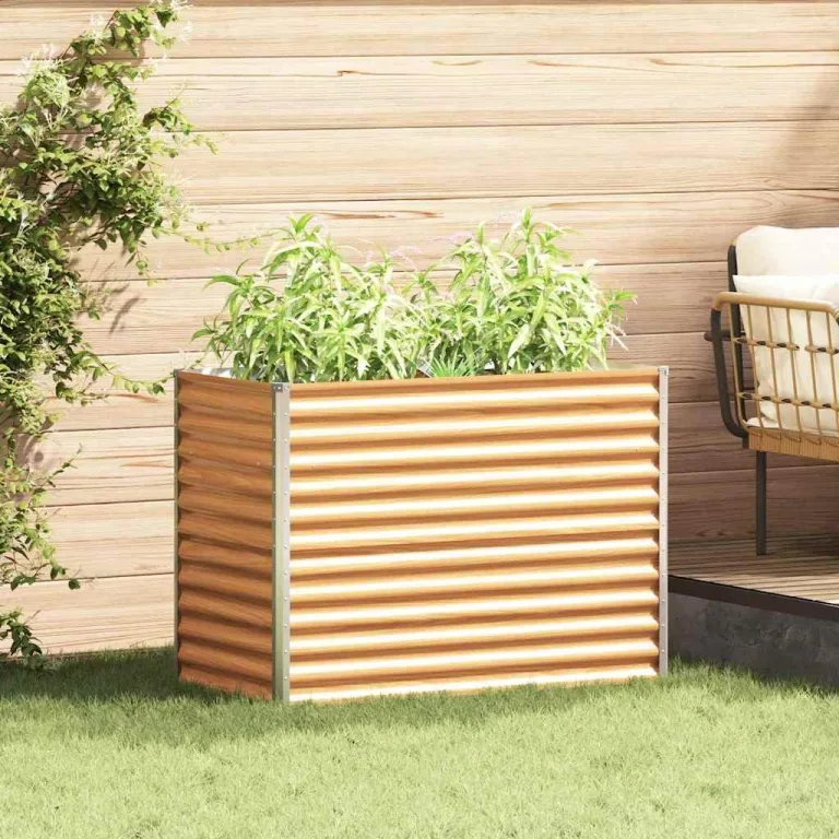 vidaXL Hochbeet Hellbraun 98 x 50 x 68 cm Verzinkter Stahl, Garten & Terrasse, Industriedesign Blumenkasten, Hochbeet für Urban, Moderne Gartenlösungen, robust gebaut – Bild 3