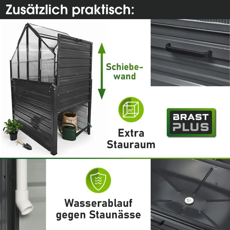 BRAST 2in1 Hochbeet mit Alu Gewächshaus-Aufsatz | Integriertes Drainage-System | 2 Größen zur Auswahl | wetterfest | 4mm Hohlkammerplatten | 2 Pflanzwannen | Pflanzbeet | 120x80x167cm – Bild 7