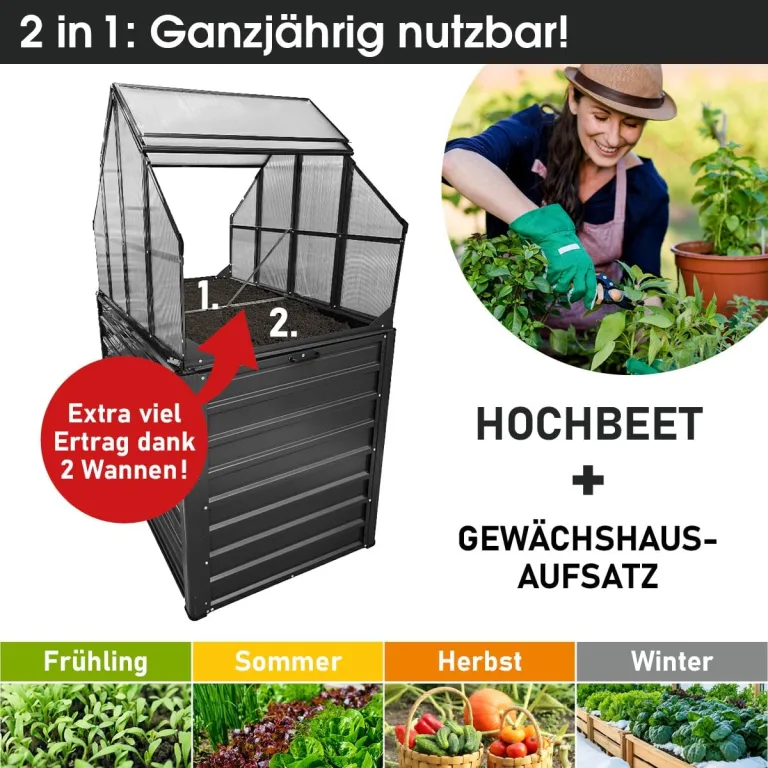 BRAST 2in1 Hochbeet mit Alu Gewächshaus-Aufsatz | Integriertes Drainage-System | 2 Größen zur Auswahl | wetterfest | 4mm Hohlkammerplatten | 2 Pflanzwannen | Pflanzbeet | 120x80x167cm – Bild 3