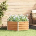 vidaXL Hochbeet im Garten Holzoptik 129 x 129 x 45 cm Verzinkter Stahl, Sechseckiger Hochbeet-Kübel, robuster Metallgarten-Container, verzinkte Terrasse für städtisches Gärtnern, modernes Design - Thumbnail 2