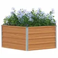 vidaXL Hochbeet im Garten Holzoptik 129 x 129 x 45 cm Verzinkter Stahl, Sechseckiger Hochbeet-Kübel, robuster Metallgarten-Container, verzinkte Terrasse für städtisches Gärtnern, modernes Design - Thumbnail 1