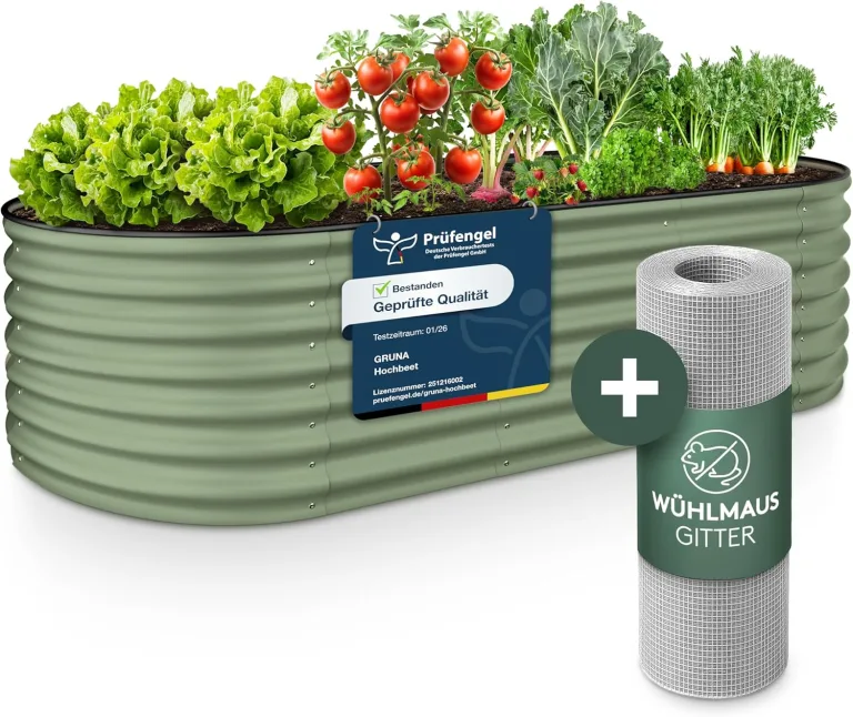 GRUNA - Hochbeet Metall 200x80x75 cm I 6 in 1 Modular Hochbeete-Kit I 100% Rostfrei I Formstabil Dank Verstrebung I Hochbeete für Garten I Hochbeet Grün (200x80x75) – Bild 7