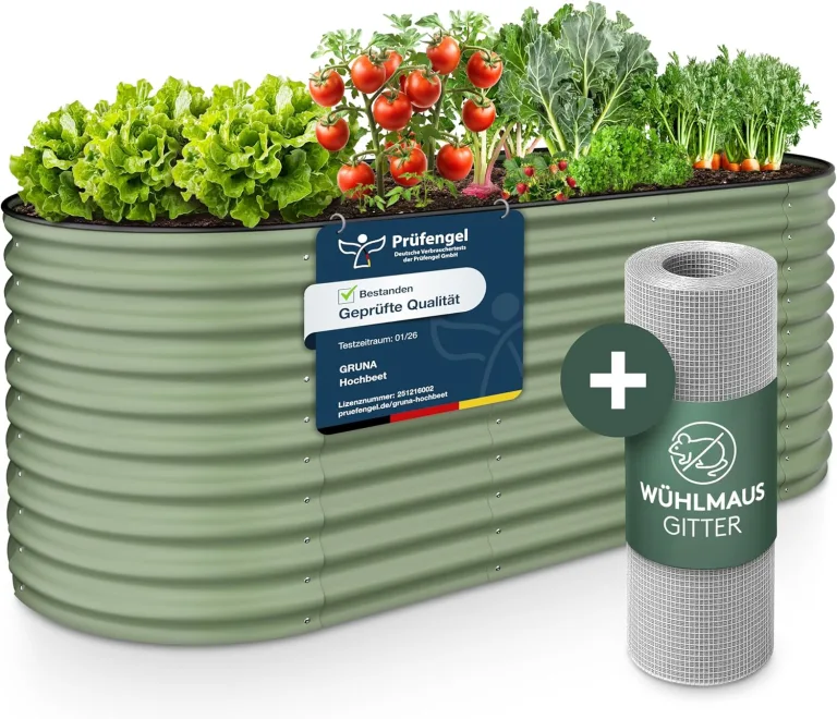 GRUNA - Hochbeet Metall 200x80x75 cm I 6 in 1 Modular Hochbeete-Kit I 100% Rostfrei I Formstabil Dank Verstrebung I Hochbeete für Garten I Hochbeet Grün (200x80x75) – Bild 1