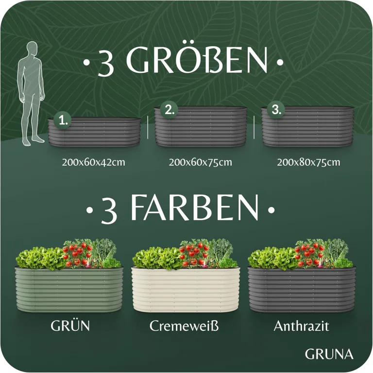 GRUNA - Hochbeet Metall 200x60x75 cm I 6 in 1 Modular Hochbeete-Kit I 100% Rostfrei I Formstabil Dank Verstrebung I Hochbeete für Garten I Hochbeet Anthrazit (200x60x75) – Bild 6