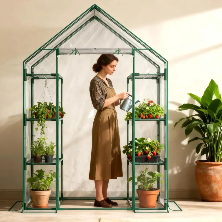 SUNYRISY Gewächshaus Klein mit Grow Lampe, Premium 4 Etagen Doppelt Tomatengewächshaus Foliengewächshaus mit LED Pflanzenlampe, Pflanzen überwinterungszelt Greenhouse für Balkon, Garten – Bild 8