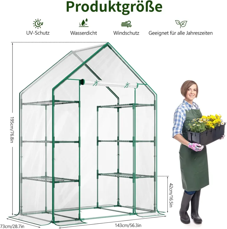 SUNYRISY Gewächshaus Klein mit Grow Lampe, Premium 4 Etagen Doppelt Tomatengewächshaus Foliengewächshaus mit LED Pflanzenlampe, Pflanzen überwinterungszelt Greenhouse für Balkon, Garten – Bild 3