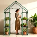 SUNYRISY Gewächshaus Klein mit Grow Lampe, Premium 4 Etagen Doppelt Tomatengewächshaus Foliengewächshaus mit LED Pflanzenlampe, Pflanzen überwinterungszelt Greenhouse für Balkon, Garten - Thumbnail 8