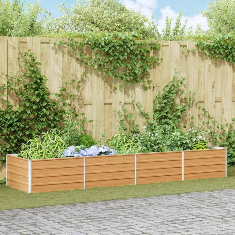 vidaXL Hochbeet Hellbraun 320 x 80 x 45 cm Verzinkter Stahl, Garten und Terrasse, Stabiler Metall-Wannen-Kübel, Hochbeet, Pflanzenbox für Outdoor-Kräuter und Blumen – Bild 2
