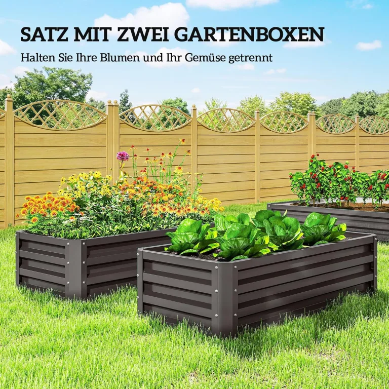 Outsunny 2er-Set Hochbeet Blumenhochbeet witterungsbeständig, Pflanzbeet Frühbeet Gartenbeet Pflanzkübel Pflanzkasten aus Verzinkter Stahl, Blumenkasten für Terrasse & Garten, 110 x 50 x 30 cm – Bild 3