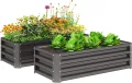 Outsunny 2er-Set Hochbeet Blumenhochbeet witterungsbeständig, Pflanzbeet Frühbeet Gartenbeet Pflanzkübel Pflanzkasten aus Verzinkter Stahl, Blumenkasten für Terrasse & Garten, 110 x 50 x 30 cm - Thumbnail 1