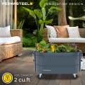 Permasteel selbstbewässerndes Gartenbeet, rollender Pflanztopf für Gemüse, Blumen, Kräuter und Obst, drinnen draußen, Laufräder, Blau - Thumbnail 2