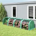 Outsunny Gewächshaus, Winterfest Foliengewächshaus mit aufrollbaren Reißverschlusstür Treibhaus aus Stahl, Tomatenhaus 395 x 100 x 80 cm, Tomatengewächshaus für Tomaten, Gemüse, Grün - Thumbnail 9