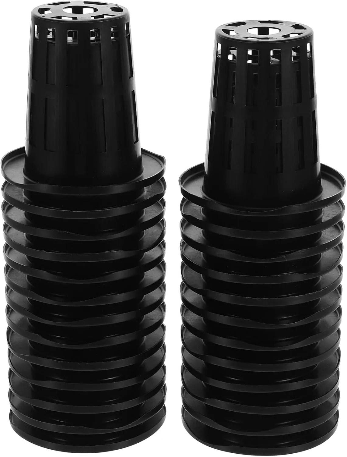 100 Stück Hydroponische Pflanzkörbe Schwarze Kunststoff Netztöpfe mit Wurzelschnitt 70mm Hoch für Balkon Gewächshaus und Hydroponik Anzucht - Bild 1