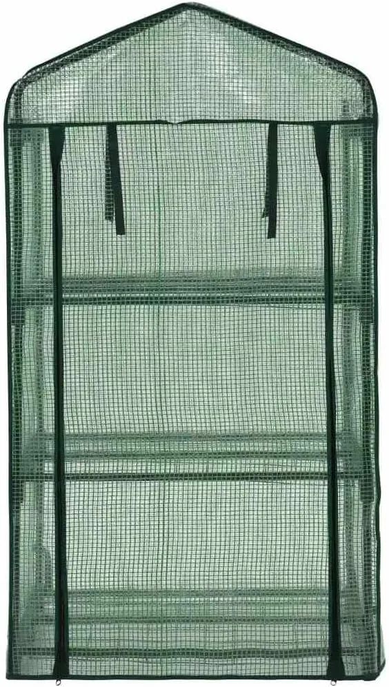 Gewächshaus mit 3 Ablagen, Faltbarer Begehbarer Technikraum mit Rolltür, Klein Tomatenhaus für Optimales Pflanzenwachstum, 69x49x125 cm Grün Polyethylen – Bild 5