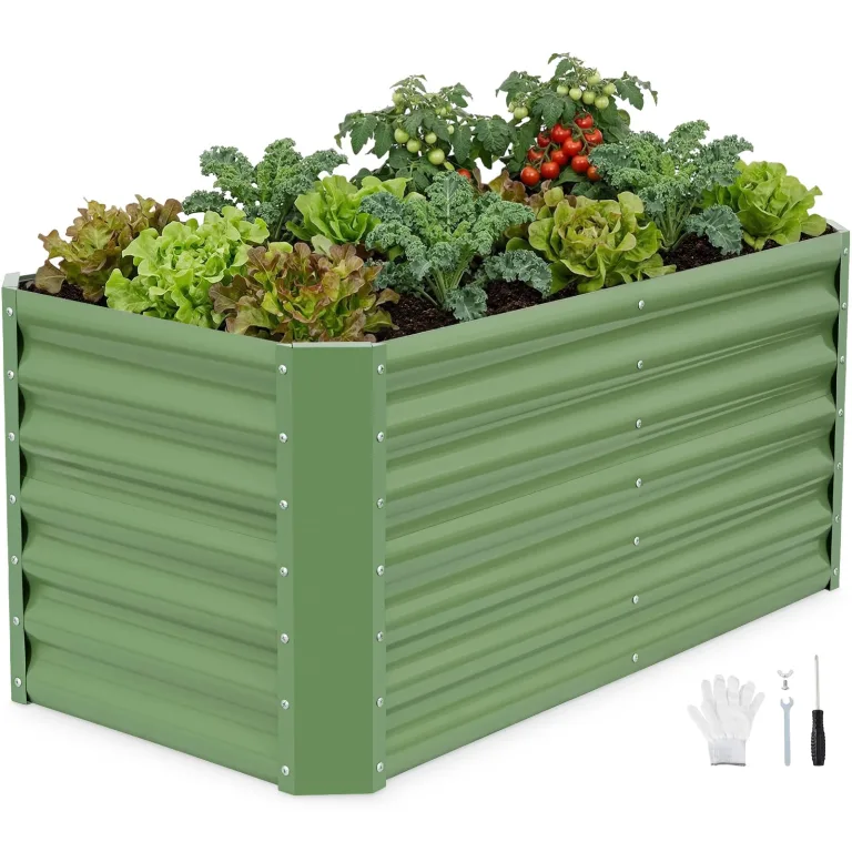 INNO STAGE Verzinkte Hochbeet-Bausätze, 120 x 60 x 53 cm – Hochbeete aus Metall für den Außenbereich, hohe, große Hochbeete aus Stahl für Gemüse und Blumen, Pflanzkästen für den Außenbereich – Grün – Bild 1
