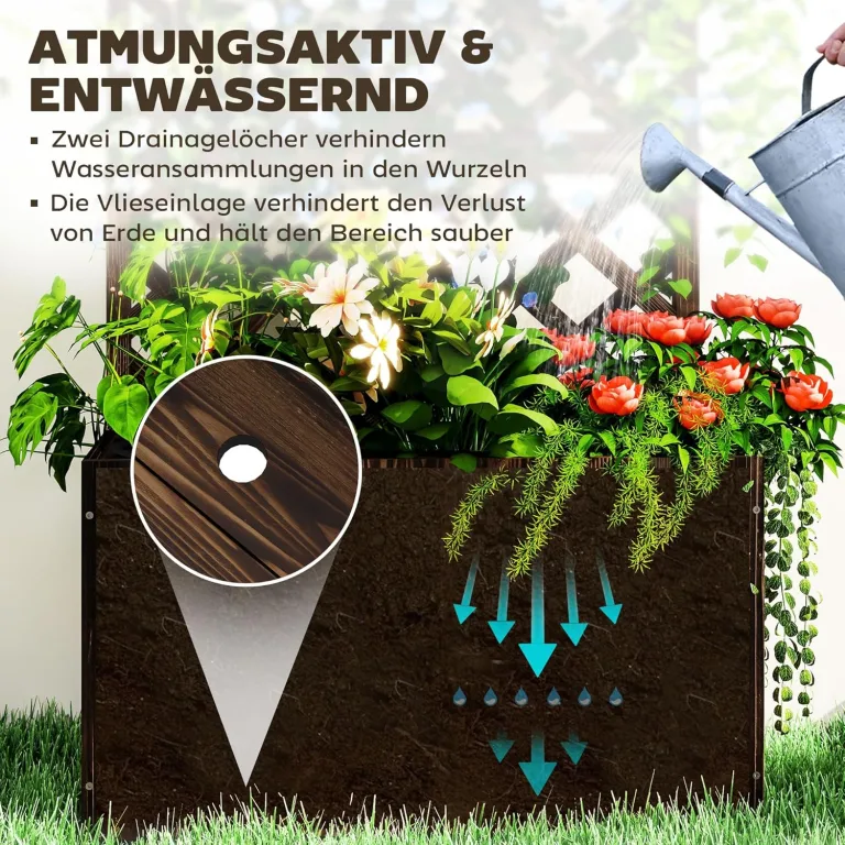 Outsunny Hochbeet Pflanzkasten mit Rankgitter Dach Spalier Pflanzkübel Blumenkasten Holz, Gartenspalier 64 x 33 x 122cm für Garten Balkon Terrasse, Blumenkübel für Kletterpflanzen Korbpflanzen, Blumen – Bild 5