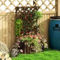 Outsunny Hochbeet Pflanzkasten mit Rankgitter Dach Spalier Pflanzkübel Blumenkasten Holz, Gartenspalier 64 x 33 x 122cm für Garten Balkon Terrasse, Blumenkübel für Kletterpflanzen Korbpflanzen, Blumen - Thumbnail 9