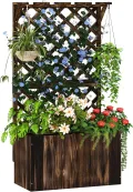 Outsunny Hochbeet Pflanzkasten mit Rankgitter Dach Spalier Pflanzkübel Blumenkasten Holz, Gartenspalier 64 x 33 x 122cm für Garten Balkon Terrasse, Blumenkübel für Kletterpflanzen Korbpflanzen, Blumen - Thumbnail 1