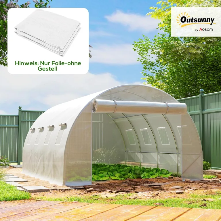 Outsunny Gewächshausfolie 3 x 4 m, wasserdicht Polyethylenfolie mit Rolltür, 8 Fenster, UV Schutz, Reißfest Gartenfolie Abdeckplane für Folientunnel Gartenarbeit, Tunnelfolie für Außenbereich Grün – Bild 2