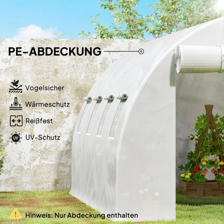 Outsunny Gewächshausfolie 3 x 4 m, wasserdicht Polyethylenfolie mit Rolltür, 8 Fenster, UV Schutz, Reißfest Gartenfolie Abdeckplane für Folientunnel Gartenarbeit, Tunnelfolie für Außenbereich Grün – Bild 5