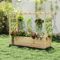 COSTWAY Hochbeet mit Rankgitter & hängendem Dach, Pflanzkasten mit Rankhilfe & Abflusslöchern, Blumenkasten für Kletterpflanzen, für Garten Hof Terrasse, Pflanzgefäß Holz, Natur, 148 x 50 x 103 cm - Thumbnail 2