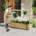 COSTWAY Hochbeet mit Rankgitter & hängendem Dach, Pflanzkasten mit Rankhilfe & Abflusslöchern, Blumenkasten für Kletterpflanzen, für Garten Hof Terrasse, Pflanzgefäß Holz, Natur, 148 x 50 x 103 cm - Thumbnail 9