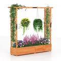 COSTWAY Hochbeet mit Rankgitter & hängendem Dach, Pflanzkasten mit Rankhilfe & Abflusslöchern, Blumenkasten für Kletterpflanzen, für Garten Hof Terrasse, Pflanzgefäß Holz, Natur, 148 x 50 x 103 cm - Thumbnail 10