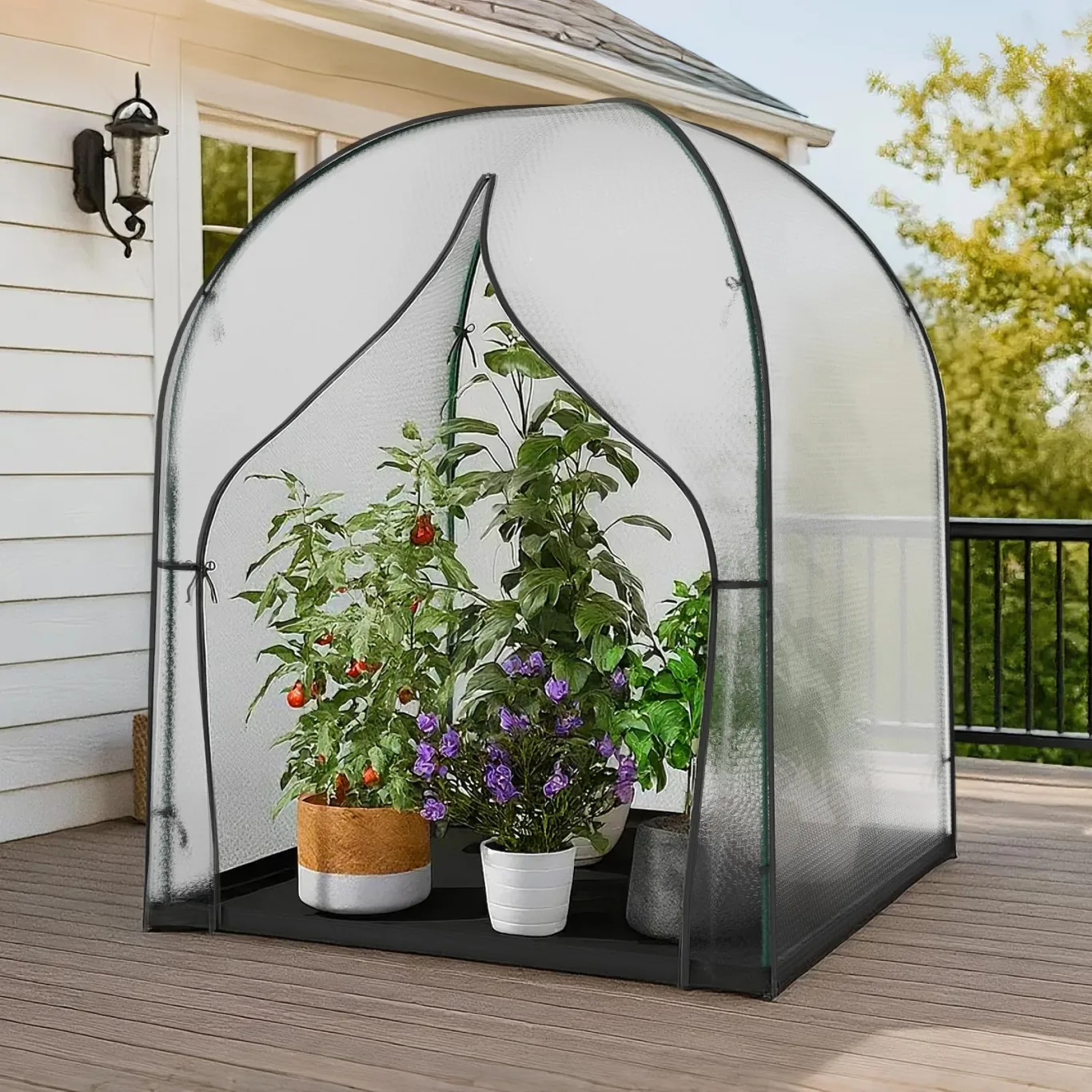 SUNYRISY Gewächshaus Tomatengewächshaus Foliengewächshaus für Balkon Outdoor, 3-lagige Blasenfilm Winterfest, UV-Beständig, mit Wasserdicht Bodenmatte, 150 x 150 x 190 cm - Bild 1