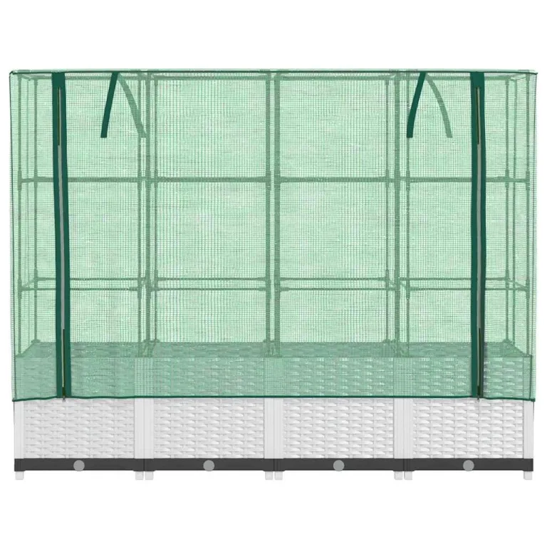 Hochbeet mit Gewächshaus Rattanoptik 160x40x138 cm PP-Eisen für Balkon Garten Terrasse Kräuter Gemüse platzsparend – Bild 4