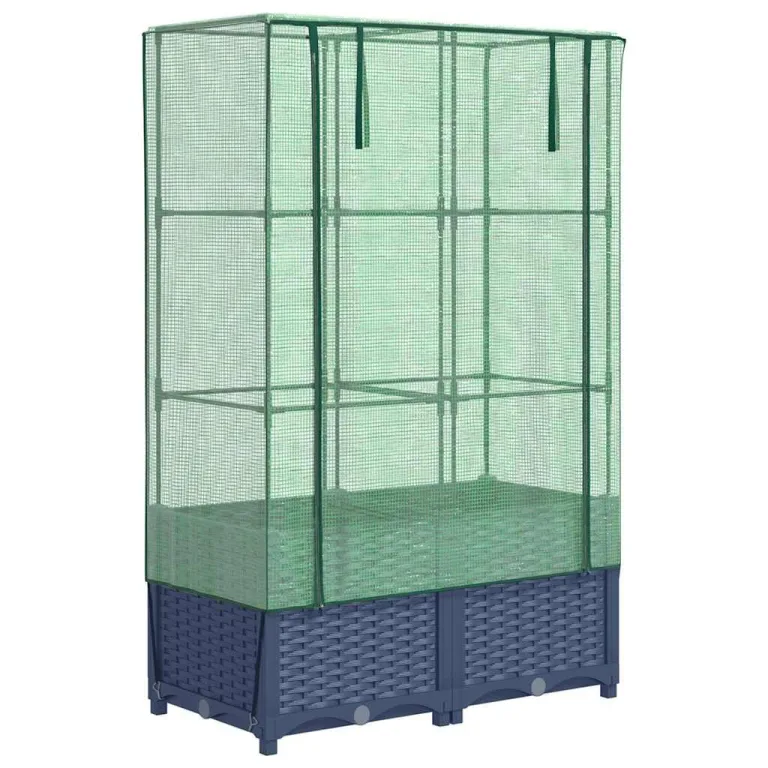 Hochbeet mit Gewächshausaufsatz 80x40x138 cm Rattan-Optik, Stabiler Eisenrahmen, wasserfestes PE-Frühbeet, BelüftungsreiÃŸverschlüsse, platzsparend für Garten Balkon und Terrasse – Bild 2