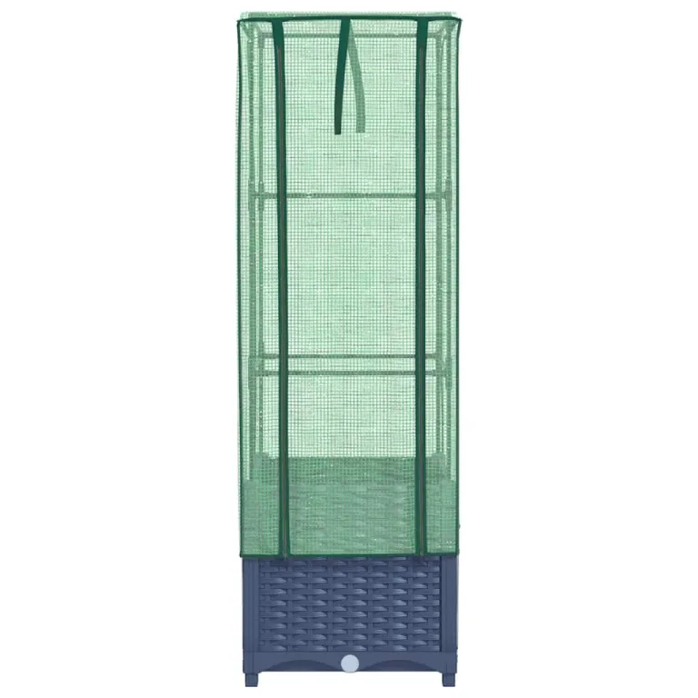 Hochbeet mit Gewächshaus 40x40x139 cm, Rattan-Optik Blaugrau, Eisenrahmen, PE-Aufsatz, für Balkon & Garten – Bild 4