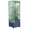 Hochbeet mit Gewächshaus 40x40x139 cm, Rattan-Optik Blaugrau, Eisenrahmen, PE-Aufsatz, für Balkon & Garten - Thumbnail 1