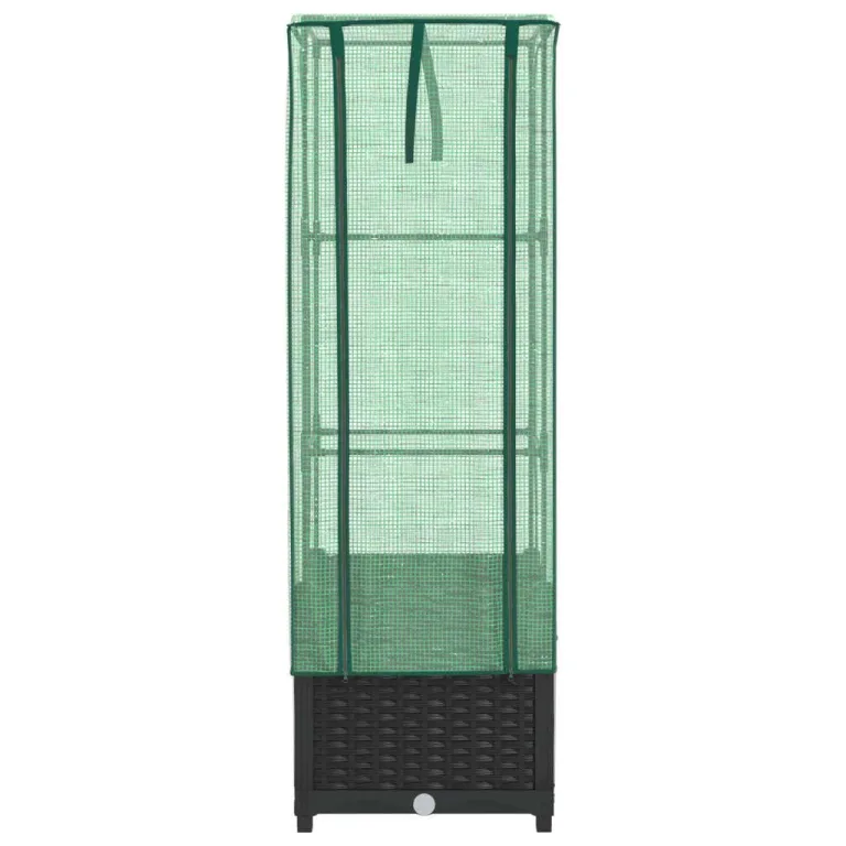 Hochbeet mit Gewächshausaufsatz 40x40x139 cm Schwarz Rattan-Look Pflanzkasten aus Eisenrohr & PP für Balkon Garten Terrasse platzsparendes Kräuterbeet mit Frühbeet-Aufsatz – Bild 4