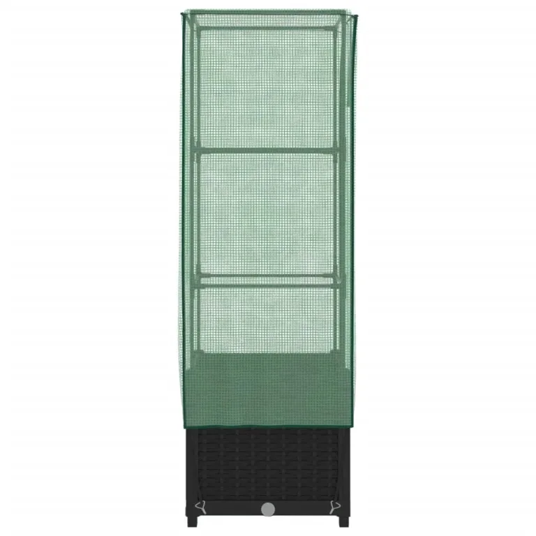 Hochbeet mit Gewächshausaufsatz 40x40x139 cm Schwarz Rattan-Look Pflanzkasten aus Eisenrohr & PP für Balkon Garten Terrasse platzsparendes Kräuterbeet mit Frühbeet-Aufsatz – Bild 5