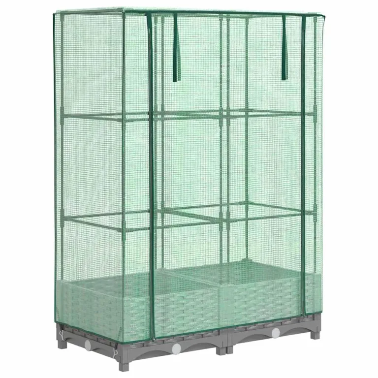 Hochbeet mit Gewächshaus-Aufsatz 80x40x123 cm aus PP & Eisen Rattan-Optik grau Tomatenhaus mit Belüftungs-ReiÃŸverschlüssen platzsparend für Balkon Terrasse und Garten – Bild 2