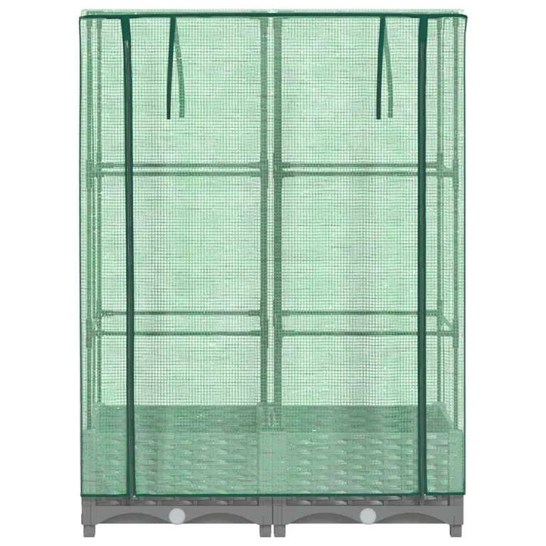 Hochbeet mit Gewächshaus-Aufsatz 80x40x123 cm aus PP & Eisen Rattan-Optik grau Tomatenhaus mit Belüftungs-ReiÃŸverschlüssen platzsparend für Balkon Terrasse und Garten – Bild 4