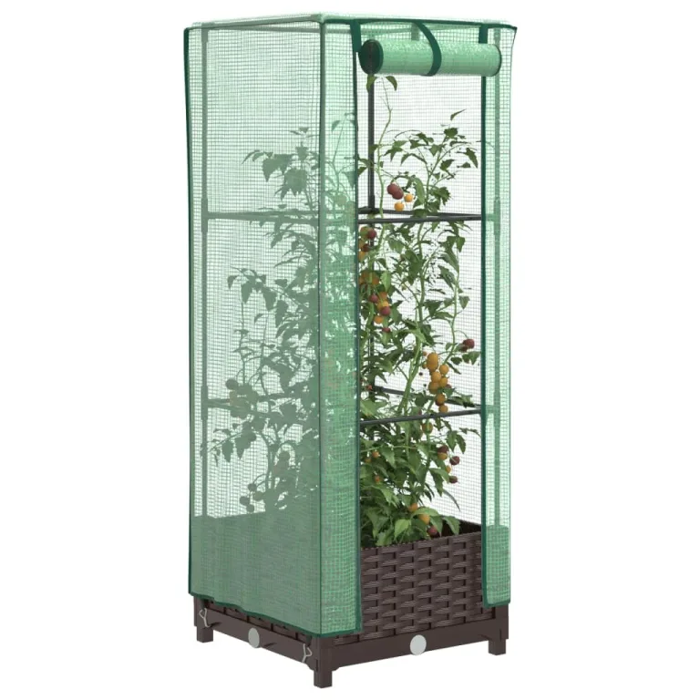 Hochbeet mit Gewächshaus-Aufsatz 80x40x123 cm aus PP & Eisen Rattan-Optik grau Tomatenhaus mit Belüftungs-ReiÃŸverschlüssen platzsparend für Balkon Terrasse und Garten – Bild 10