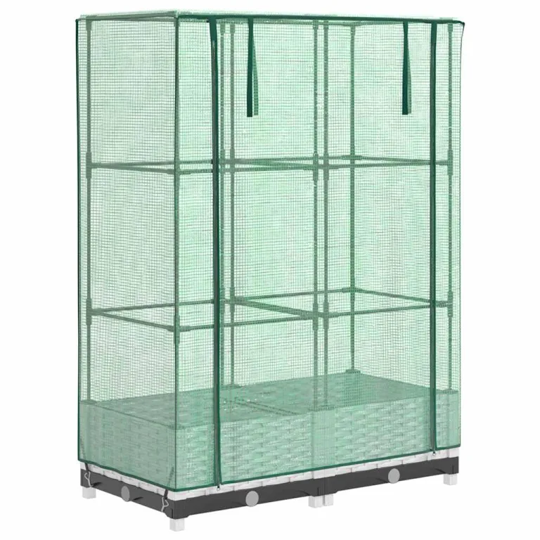 Hochbeet mit Gewächshausaufsatz 80x40x123 cm WeiÃŸ Rattan-Optik, platzsparendes Pflanzbeet aus PP & Eisenrohr für Balkon, Terrasse, Garten, mit LüftungsreiÃŸverschlüssen – Bild 2